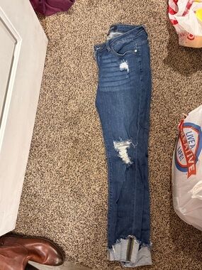 Judy Blue Distressed Dark Blue Skinny Jeans